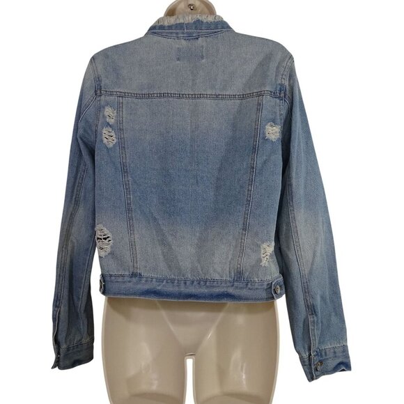 Ci Sono Distressed Ripped Denim Jacket Women Size M Blue Light Wash Long Sleeve - Picture 5 of 11